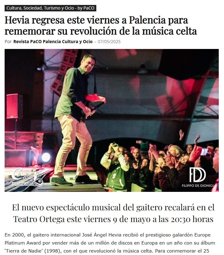 Noticia de prensa sobre uno de los últimos conciertos de Hevia en el momento de escribir estas líenas